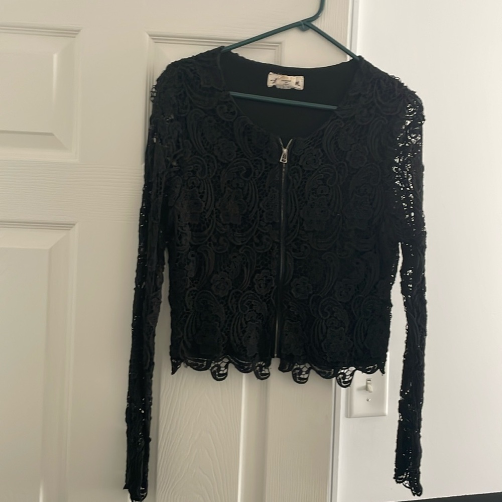 Anthropologie black lace zip up